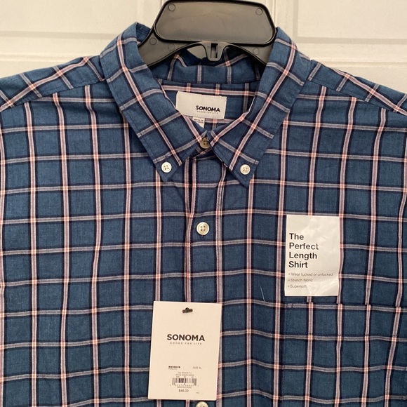 Sonoma Blue Gridlock Plaid Long Sleeve Button Up Shirt Men's XL NWT - Picture 2 of 8